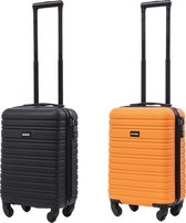 BlockTravel kofferset 2 delig ABS handbagage met wielen afneembaar 29 liter - inbouw TSA slot - zwart - oranje
