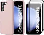 Hoesje geschikt voor Samsung Galaxy S23 FE - 2x Screenprotector Volledig Dekkend Glas - Mat Back Case Roze