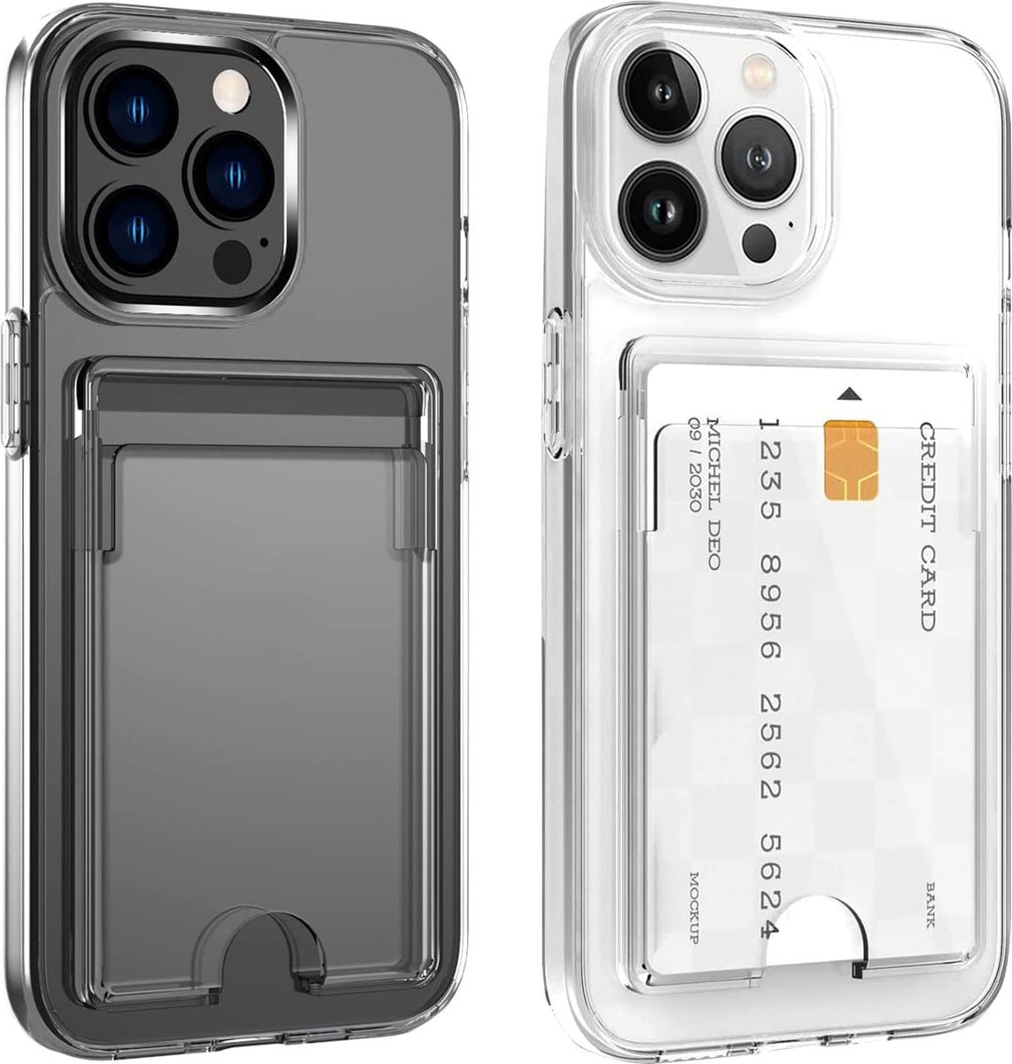 Phreeze Back Cover - Geschikt voor iPhone 14 Pro Hoesje - Schokbestendig Case met Pasjes Houder - Ultra Transparant - Kaarthouder Cover - Crystal Clear