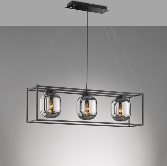 Fischer & Honsel - Hanglamp Regi - 3x E27 max. 40 W (excl.) - Mat Zwart