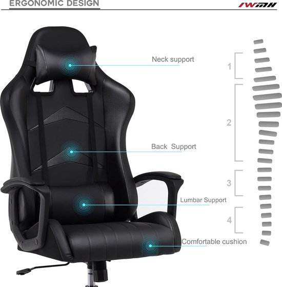 Homall Gamingstoel, bureaustoel, draaibare racestoel, computerstoel, pc-gamerstoel, ergonomisch ontwerp, zwaar belastbare stoel, hoge rugleuning ligstoel met kussen en rugsteun (wit Homall Gamingstoel, bureaustoel, draaibare racestoel, computerstoel, pc-gamerstoel, ergonomisch ontwerp, zwaar belastbare stoel, hoge rugleuning ligstoel met kussen en rugsteun (wit