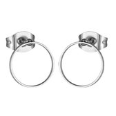 Aramat jewels ® - Zilverkleurige zweerknopjes cirkel oorbellen rond staal 10mm