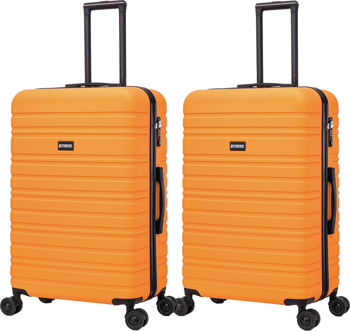 BlockTravel kofferset 2 delig ABS ruimbagage met dubbele wielen 95 liter - inbouw TSA slot - lichtgewicht - oranje