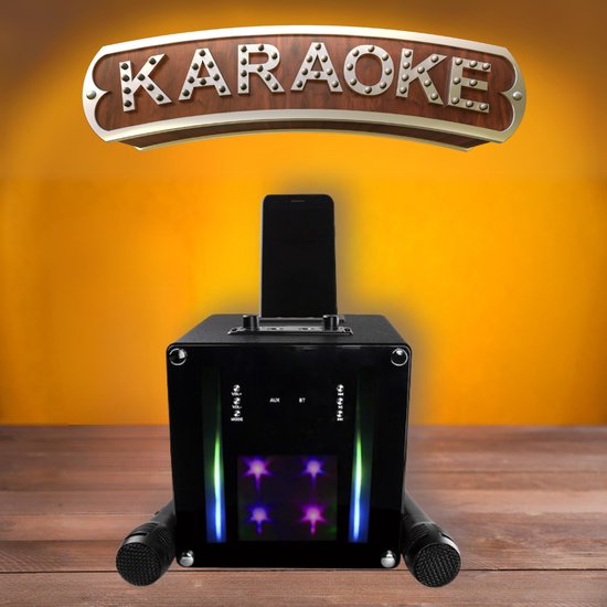 Karaoke Set Voor Volwassenen - Karaokesets Met 2 Microfoons + Geluidsgevoelige Lichten - Box + Draadloze Microfoon - 5W — afbeelding 3