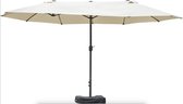 Dubbele parasol - Extra grote parasol - Met zwengel - 460 x 270 cm - Beige - Met Parasolvoet