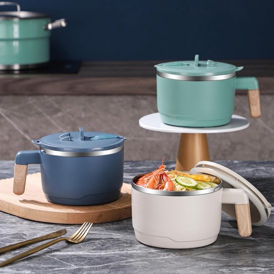 Bol En Inox Avec Couvercle Multifonction - Pour Cuisson Vapeur (œufs), Nouilles, Soupe - 13x13x5,3 Cm - Résistant Et Facile à Nettoyer