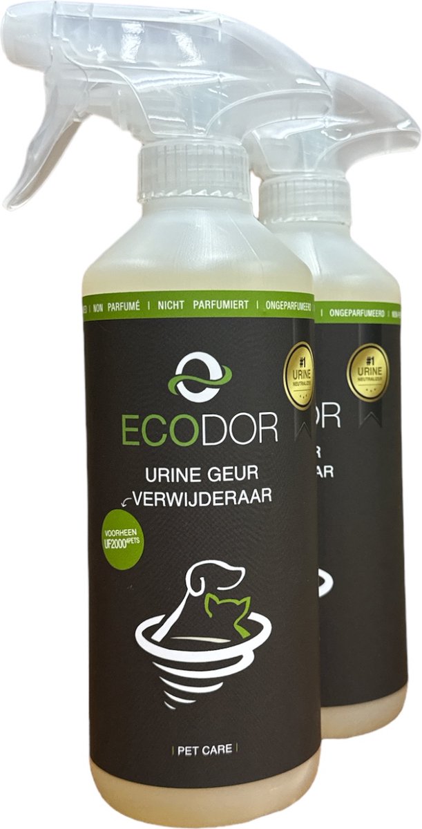 Ecodor UF2000 4Pets - 2 x 500 ml - Urinegeur verwijderaar - Hondenzindelijkstraining - Vegan - Ecologisch - Ongeparfumeerd - Ecodor
