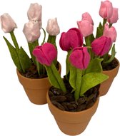 DIY tulpen- Knutselpakket - Maak je eigen tulpen van vilt - Set van 3 potjes met tulpen - Kleur set - Fuchsia/Roze/Zacht Roze