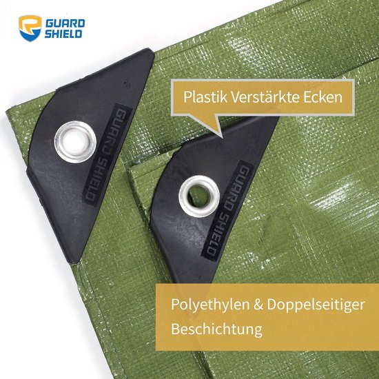 GUARD SHIELD Afdekzeil met ogen Waterdicht 6m x 10m Wit Multifunctioneel polyester zeil 120g/㎡ Weefselzeil Beschermzeil Allroundzeil, Scheurvast, UV- gestabiliseerd