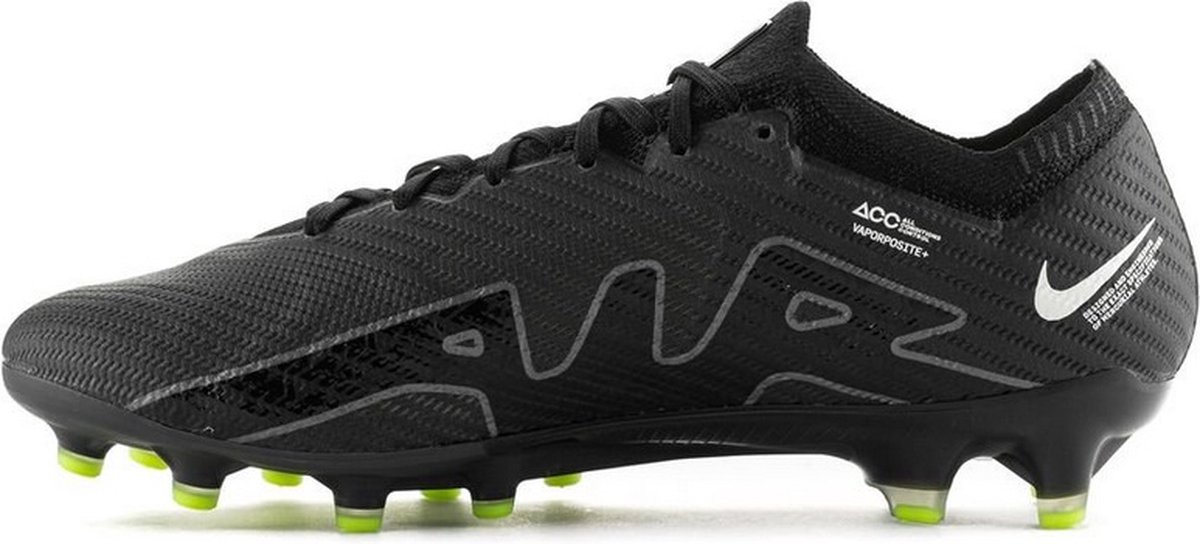 Nike Zoom Mercurial Vapor Elite AG-PRO voetbalschoenen in maat 47.5, zwart met groene details, ontworpen voor snelheid.