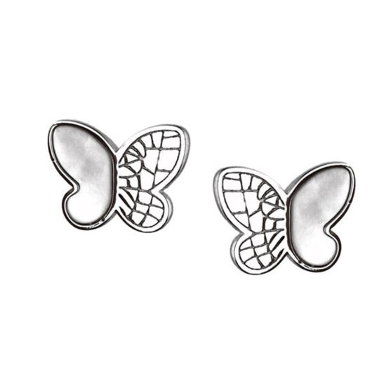Zilver Oorbellen Vlinder Dames - Zilveren Oorbellen Dames Vlinder met Parelmoer - Parelmoer oorbellen - Zilver 925 - Amona Jewelry