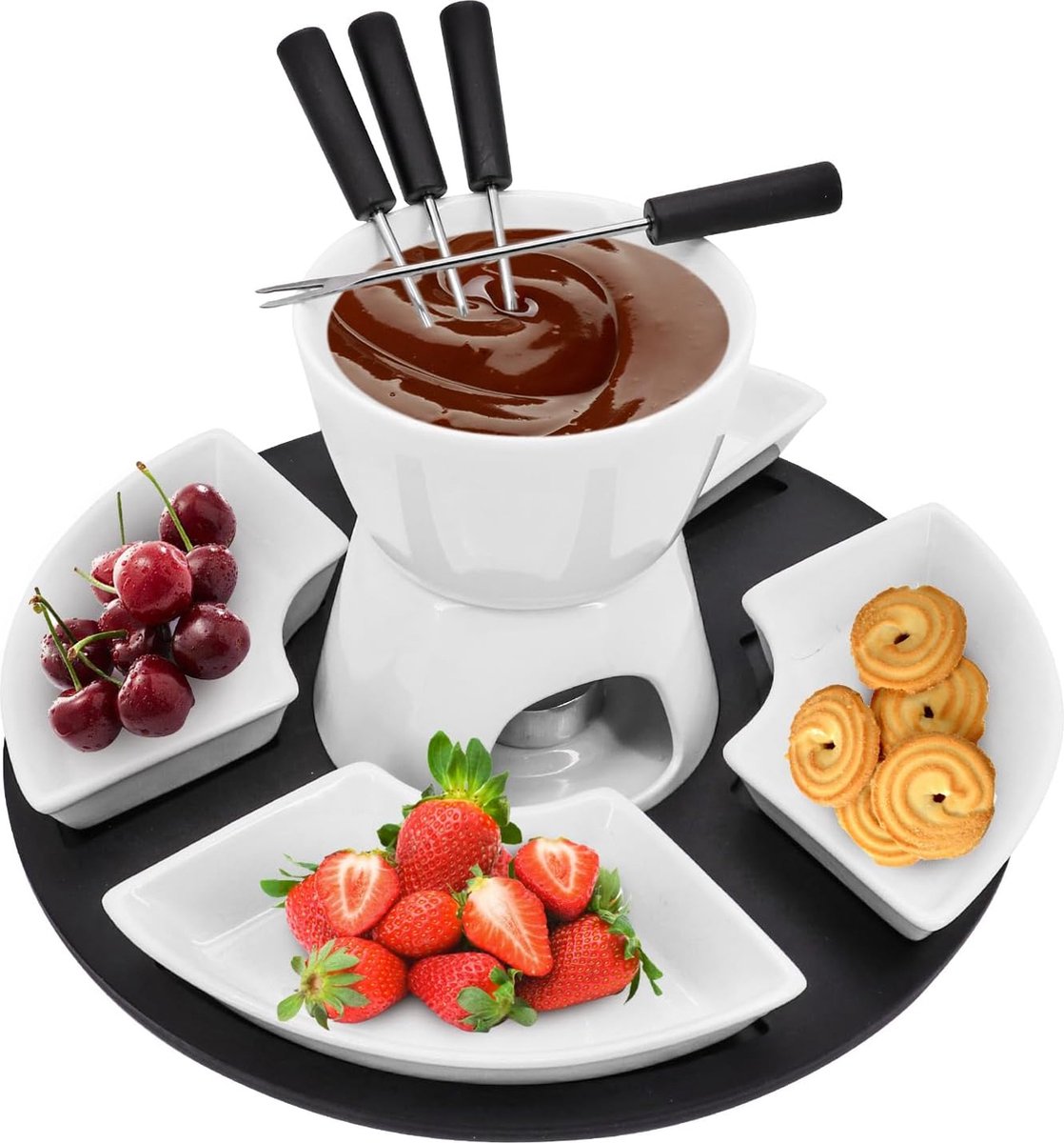 Keramische Fonduepotset - Niet-elektrische Chocolade- en Kaasfondueset met Fonduevorken - Ayangoods