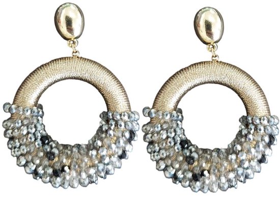 Boucles d'oreilles avec Perles - Perles de Crystal - Boucles d'oreilles pendantes - 5x4 cm - Grijs