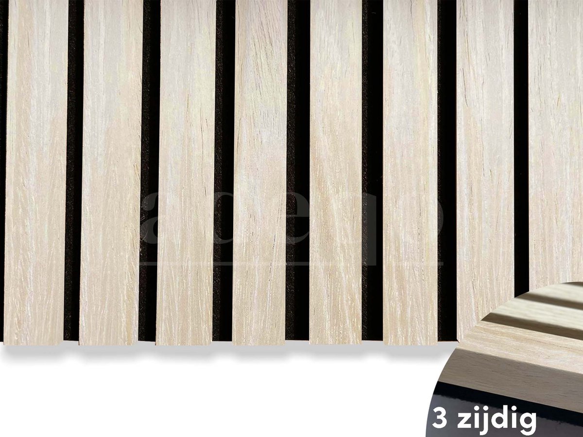 Adeqo Akupanel - Akoestische panelen - Wit Eiken 260 x 60 cm - Hout Wandpaneel - Millieuvriendelijk Materiaal - Akoestische Panelen - 3D Wandpanelen - Wandpanelen Hout