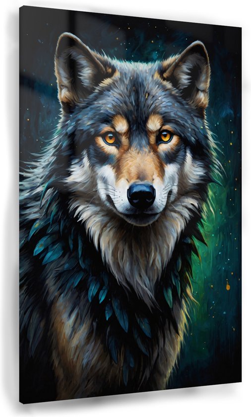 Wolf schilderij - Slaapkamer schilderij op glas - Glasschilderijen dieren - Wanddecoratie modern - Plexiglas schilderijen - Slaapkamer accessoires - 60 x 90 cm 5mm