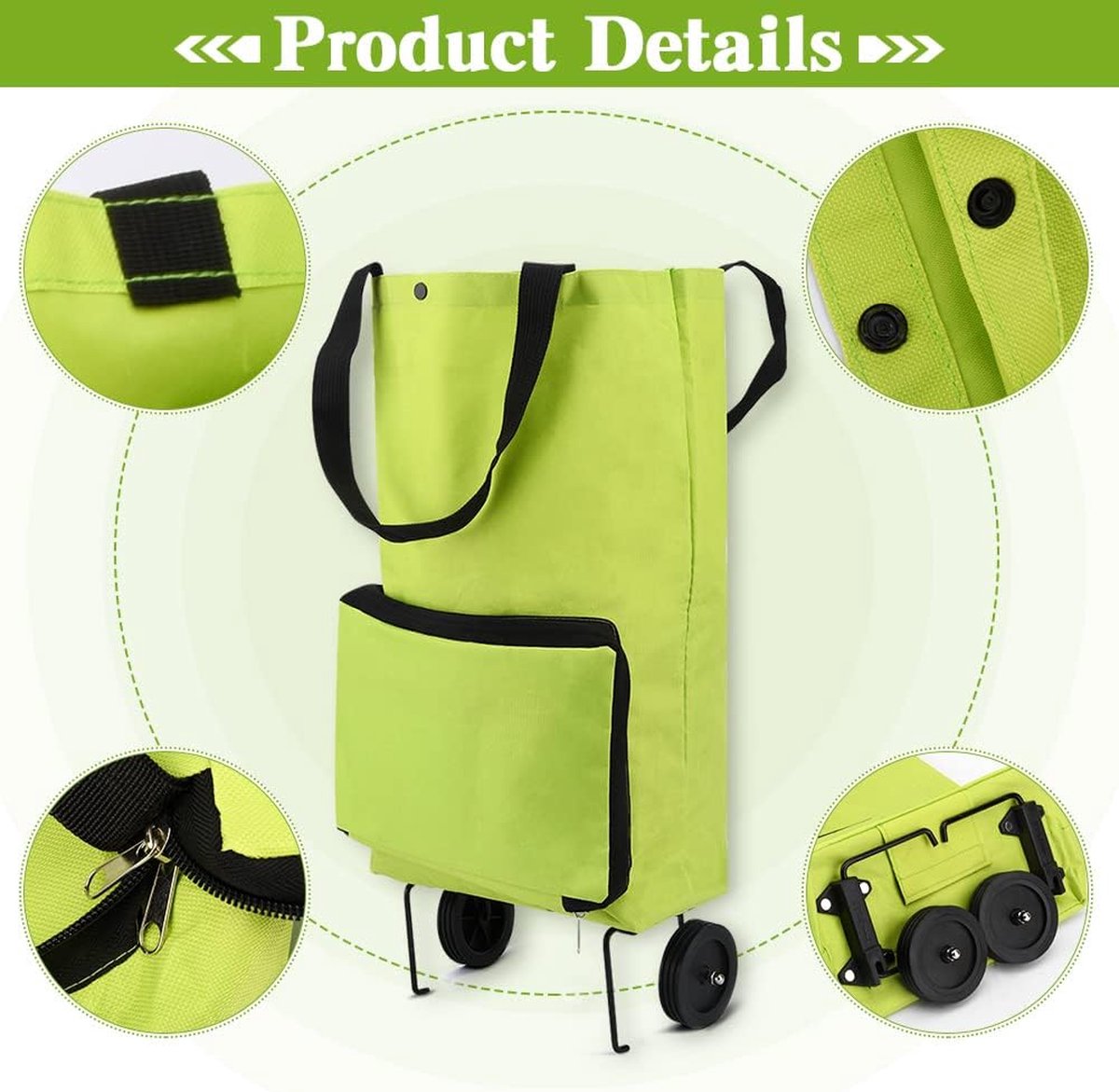 Bol.com Oxford stof, opvouwbare boodschappentas met wielen, opvouwbare trolleytas, herbruikbare boodschappentassen, draagbare ha... aanbieding