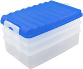Lunchbox met meerdere vakken - Stapelbare voedselbox voor de koelkast - Lunchbox lekvrij met deksel - Ca. 25 x 15,5 x 14 cm (1 set/blauw)