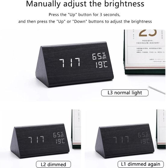 YIWENG Beukenhout Digitale Klok Dual Alarm Snooze USB Wekker Tafel
