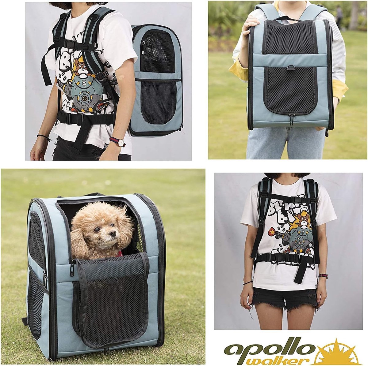 Huisdierrugzak, draagtas voor honden en katten van 2 - 12 kg, zacht, opvouwbaar, blauw