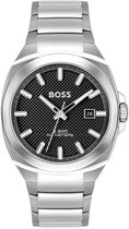 BOSS HB1514136 WALKER Heren Horloge - Mineraalglas - Staal - Zilverkleurig - 41 mm breed - Quartz - Vouw/Vlindersluiting - 5 ATM (douchen)