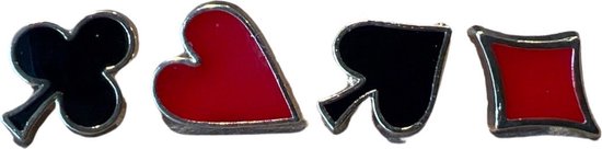 Jeu de cartes Émail Pin Set Pelles Diamants Coeurs Clubs Pin Set 1,1 cm / 1,3 cm / Rouge Zwart Couleur argent