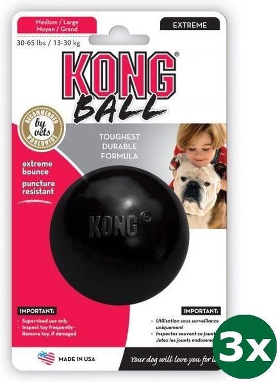 Foto: Kong extreme bal rubber honden speelgoed m l zwart 7 5 cm 3 stuks