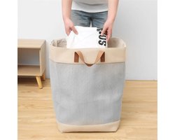 Black Friday 2024 Deals - Opvouwbare wasmand van jute stof met lederen handvat, opbergmand, Laundry basket - Wasbox