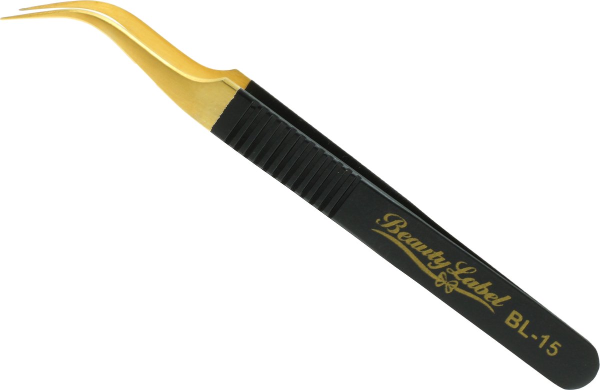 Goedkoopste Beauty Label Pincet - Lash Tweezer - Curved Tweezer -BL-15 - Zwart/Goud