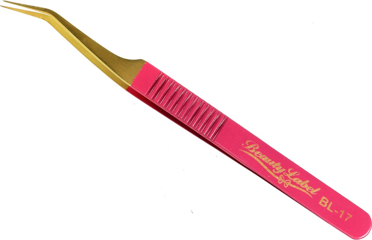Goedkoopste Beauty Label Pincet- Lash Tweezer- Curved Tweezer - BL-17 - Roze/Goud