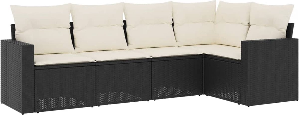 vidaXL 5-delige - Loungeset - met - kussens - poly - rattan - zwart