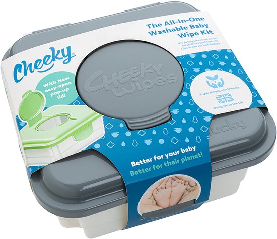 Cheeky Wipes Herbruikbare set voor handen en gezicht, 25 wasbare regenboog-babydoekjes, opbergcontainer voor verse doekjes, reistassen, inclusief verse etherische olie