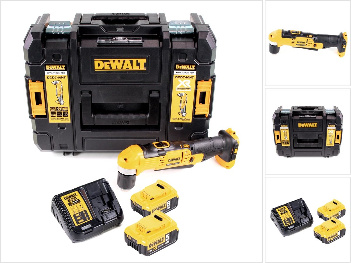 Dewalt DCD 740 P2 accu-haakse boormachine 18V 33Nm + 2x accu 5,0Ah + oplader + TSTAK