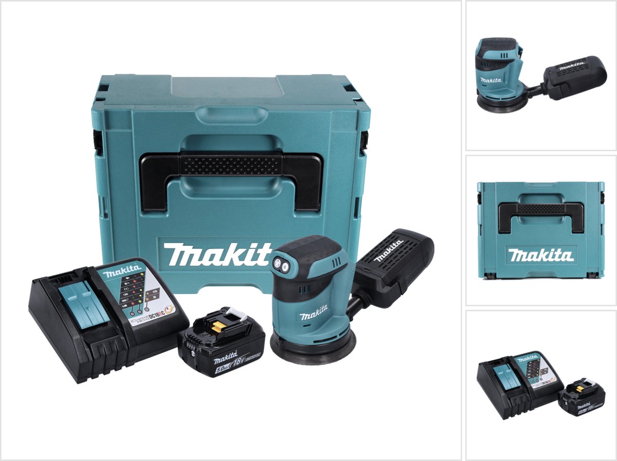 Makita DBO 180 RT1J accu excentrische schuurmachine 18 V 125 mm + 1x accu 5,0 Ah + oplader + Makpac