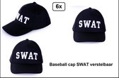 6x Baseball cap SWAT zwart - verstelbaar - verkleed hoofddeksel pet Politie