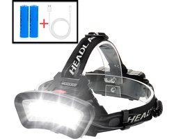 Blue Rocks® Outdoor - Ultrakrachtige Militaire Hoofdlamp met Brede LED-Lichtbalk - IPX4 - Noodpakket - Floodlight - USB Oplaadbaar - Rood en Wit licht - 500 Meter Bereik - Verstelbaar