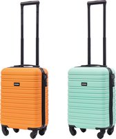 BlockTravel kofferset 2 delig ABS handbagage met wielen afneembaar 29 liter - inbouw TSA slot - mint groen - oranje