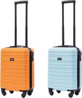 BlockTravel kofferset 2 delig ABS handbagage met wielen afneembaar 29 liter - inbouw TSA slot - licht blauw - oranje