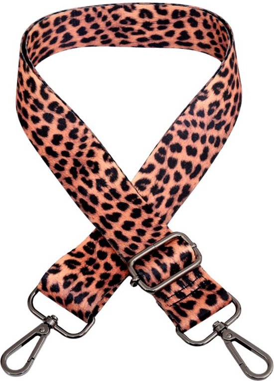 Schouderriem Luipaardprint Bruin-Zwart - bag strap - verstelbaar - afneembare schouderband - met gespen - tassenriem