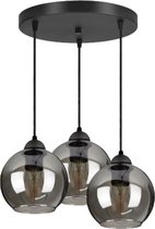 Hanglamp Industrieel voor Woonkamer, Eetkamer - Verstelbaar max. 70cm - 3-Lichts - E27 tot 60 W - Zwart Transparant Glas