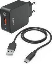 Hama Reislader set - Adapter met USB-C oplaadkabel - USB-A naar USB-C kabel - 19,5 W - 1,5 meter - Geschikt voor Smartphone en Tablet - Zwart