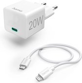 Hama 20W Power delivery set - USB-C snellader - Adapter met USB-C kabel - USB-C naar Lightning kabel - Oplader - Geschikt voor Smartphone en Tablet - Wit