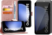 Hoesje geschikt voor Samsung Galaxy S23 FE - Privacy Screenprotector Volledig Dekkend Glas - Portemonnee Book Case Rosegoud