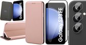 Hoesje geschikt voor Samsung Galaxy S23 FE - Screenprotector Volledig Dekkend Glas & Camera - Wallet Book Case Rosegoud
