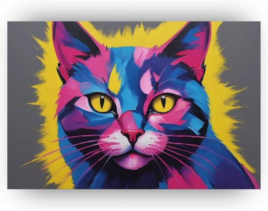Neon kat poster - Huisdieren posters - Poster kat - Wanddecoratie industrieel - Woonkamer poster - Woonkamer decoratie - 70 x 50 cm