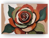 Roos - Aardetinten muurdecoratie - Schilderijen bloem - Muurdecoratie landelijk - Muurdecoratie canvas - Decoratie slaapkamer - 70 x 50 cm 18mm