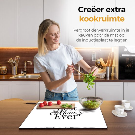 Chefcare Inductie Beschermer Best mom ever - Moederdag - Mama - Zwart Wit - 78x52 cm - Afdekplaat Inductie - Kookplaat Beschermer - Inductie Mat