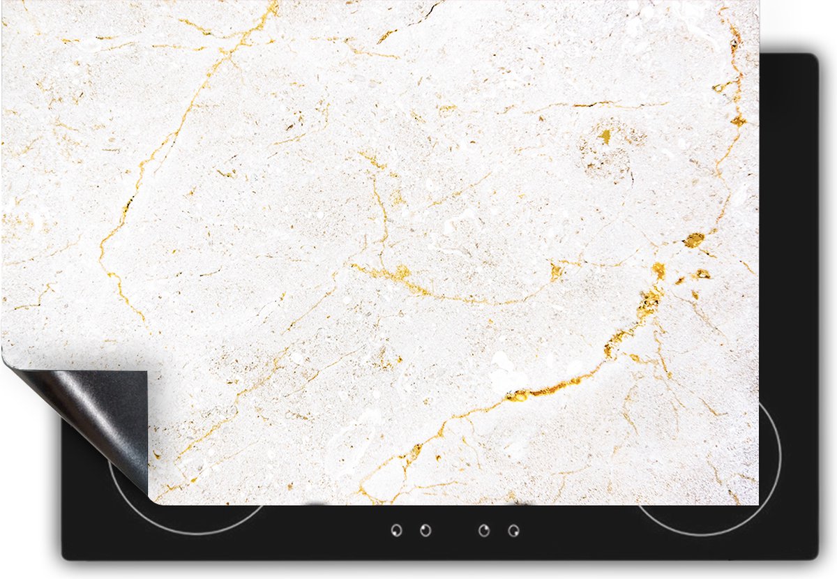 Chefcare Inductie Beschermer Witte Marmer met Goud - 76x51,5 cm - Afdekplaat Inductie - Kookplaat Beschermer - Inductie Mat
