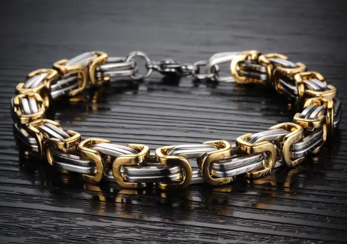 Style King - Koningsschakel Armband met Gouden Accenten - Armband - RVS - 21 cm