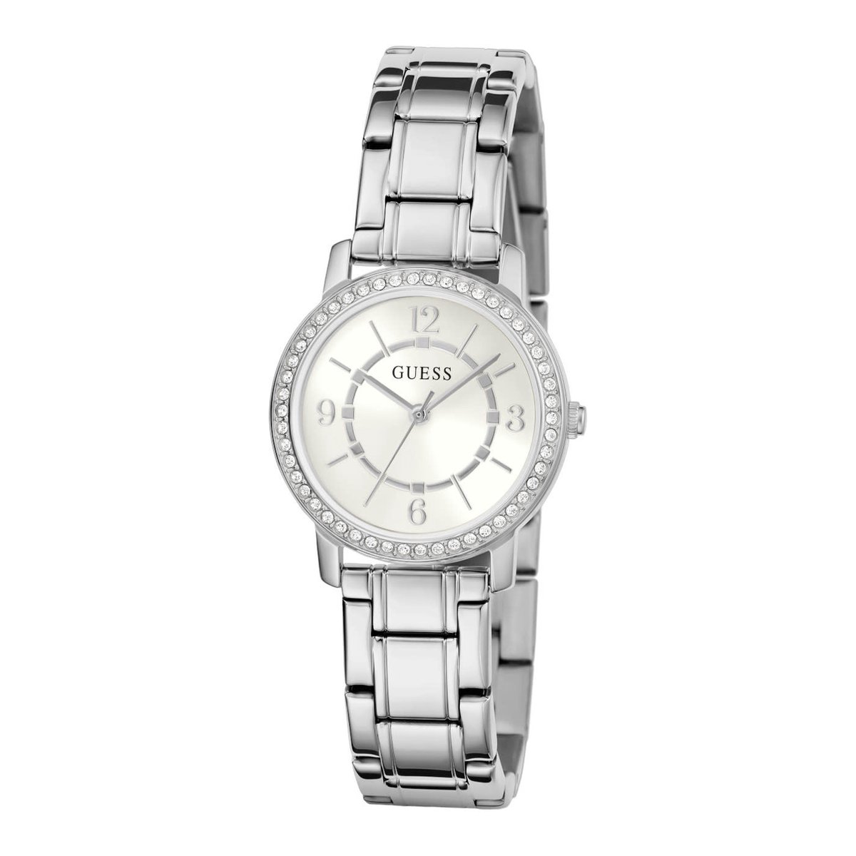 Guess Dames Horloge GW0468L1 Staal Quartz met Zilverkleurige Wijzerplaat en Zirkonia 32mm