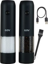 GOV Elektrische Peper- en Zoutmolen Set Oplaadbaar - Regular XL - Zwart - Helder Glas - Pepermolen - Peper en zoutstel